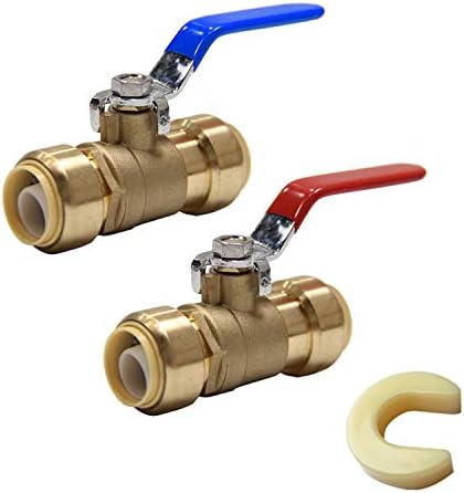 (Pack of 2) EFIELD 1-Inch Push-Fit Full Port Ball Valve for Hot and Cold Water with Disconnect Clip Tools, Red and Blue Levels, UPC Certified
