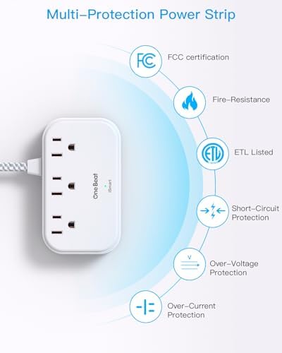 1 Pack Cruise Essentials, 5 Ft Flat Extension Cord, 3 Outlets 4 USB Ports(2 USB C) Flat Plug Power Strip, USB Charging Station with Non Surge Protector for Cruise Ship, Travel, Dorm Room Essentials