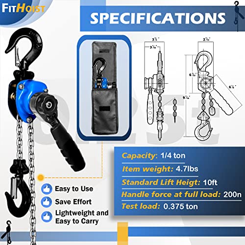 1/4Ton Chain Hoist (2-Pack) 550Lbs Capacity 10ft Lift Small Come Along Alloy Steel G80 Chain 2 Heavy Duty Hooks, Manual Lever Chain Hoist for Garages Warehouse Automotive Machinery