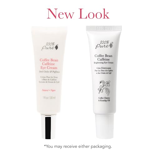 100% PURE Coffee Bean Caffeine Eye Cream Refresh & Hydrate Under Eye Treatment Reduce Puffiness, Dark Circles, Wrinkles with Green Tea, Rose Hip, Vitamin E - Youthful Vibrant Eyes - Vegan - 1 oz