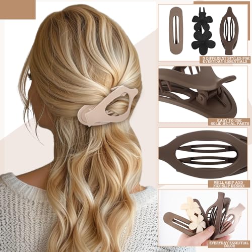 10 Pcs Flat Hair Clips for Women, 3 Styles French Flat Hair Clips Lay Flat Claw Clips Flower Flat Hair Clips, Non-slip Matte Hair Clips for Thin Thick Hair