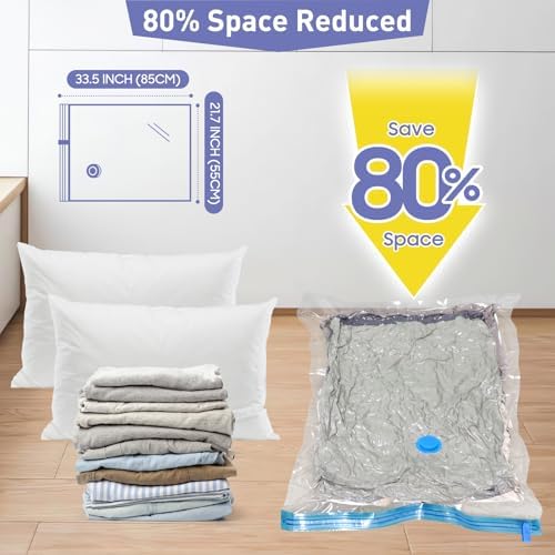 10 Pack Large Vacuum Storage Bags with Hand Pump, 80% Storage Space Saving, Sturdy Leak-Free Space Saver Vacuum Seal Bags for Clothing, Vacuum Compression Bags for Travel Lugggage