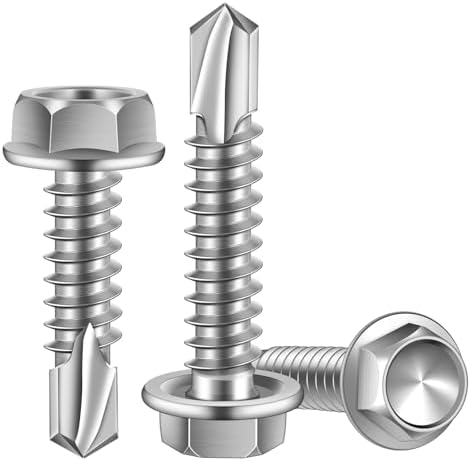 #14 x 1" (3/4" to 3" Available) Hex Washer Head Self Drilling Sheet Metal Screws with Drill Point, Stainless Steel 410, Pack of 50