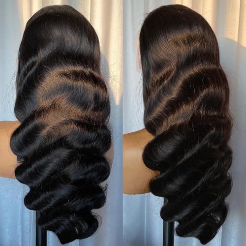 13x6 Body Wave Human Hair Lace Front Wigs 24inch 180% Density HD Lace Frontal Wigs Human Hair Pre Plucked Body Wave Lace Front Wigs Human Hair for Women with Baby Hair Black Color
