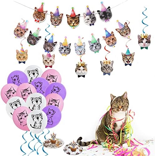 137PCS Kitten Birthday Party Supplies - Serves 20 Guests - Decorations, Plates, Banner, Napkins, Balloons, Tablecloth, Cake Toppers for Cat Themed Party