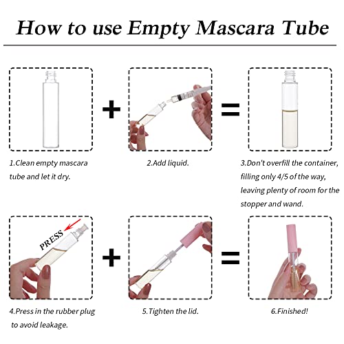 12 Pack 10ml Empty Mascara Tube with Brush Wand, YITOU Refillable Eyelash Cream Container DIY Cosmetics Bottle for Castor Oil/Eyebrow Growth Serum/Coconut Oil, 12 Rubber Inserts, 2 Funnel, Black