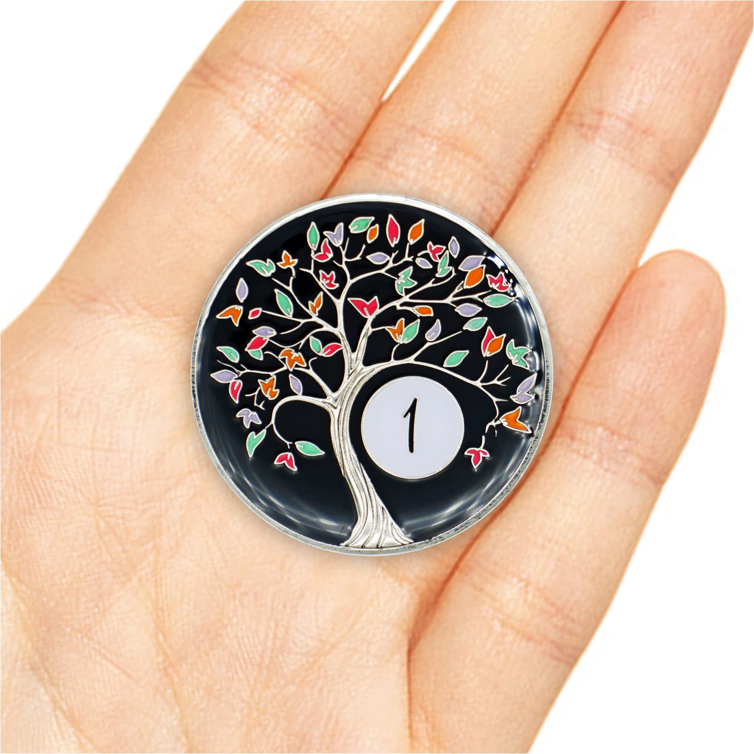 1 Year Sobriety Chip | Tree of Life AA Coin Token Medallion with Glow in The Dark Recovery Anniversary