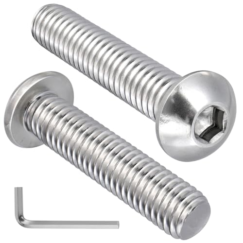 12Pcs 3/8-16 x 1-3/4" Button Head Socket Cap Bolts Screws, 304 Stainless Steel 18-8, Allen Hex Drive, Bright Finish, Fully Threaded, Hex Spanner Included