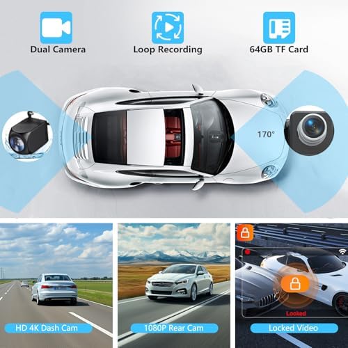 10.26" HD Carplay Screen for Car, Portable Wireless Apple Android Auto Car Play Stereo with Voice Control, 4K Dashcam, 1080P Backup Camera, Mirror Link, Bluetooth GPS，Car Audio Receivers
