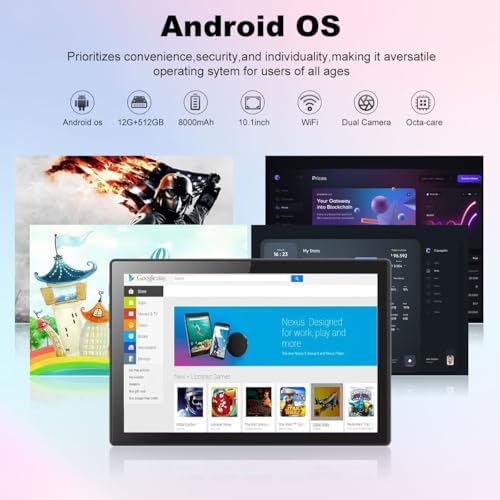 10.1 Inch Android 13 Tablet with SIM Card Slot 4G LTE Calling,12GB+512GB, 8000mAh Battery, Triple Camera, Bluetooth/WiFi, Bundle with Case, Keyboard, Mouse & Stylus (Black)