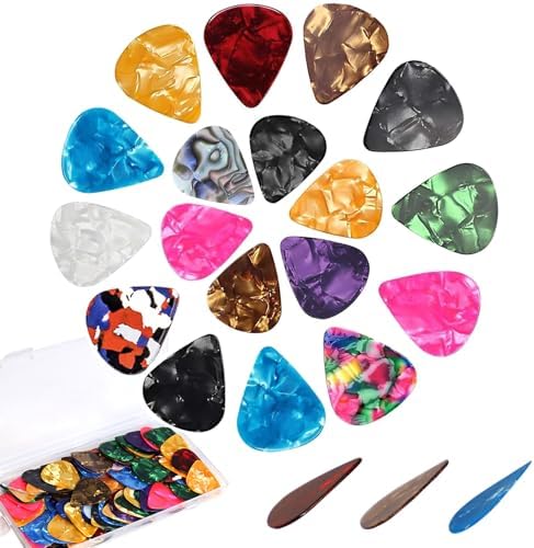 120 Pack Celluloid Guitar Picks with Organizer Storage Box, 0.46 0.71 0.96mm Includes Thin, Medium, Heavy Colorful Guitar Picks for Acoustic Guitar Electric Guitar Bass Ukulele