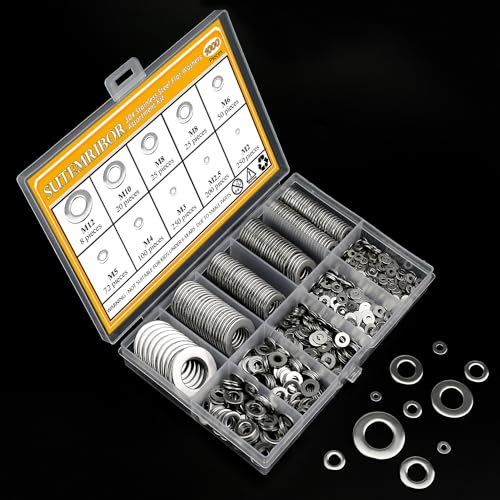 1000 Pieces 9 Sizes 304 Stainless Steel Flat Washers for Screws Bolts, Stainless Steel Washers, Metal Washers, Assorted Washers (M2 M2.5 M3 M4 M5 M6 M8 M10 M12)