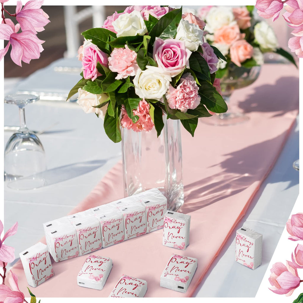 100 Bulk Pocket Mini Tissues Travel Size, Packs for Guests 3 Ply Always Pray & Never Give up Individual Facial [Tissue]s for Wedding Graduation