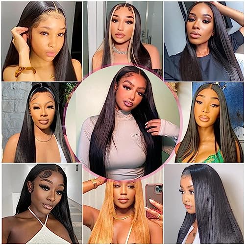13x6 Straight Lace Front Wigs Human Hair HD Transparent Lace Front Human Hair Wigs for Black Woman Brazilian Lace Frontal Wigs Human Hair Glueless Wigs Human Hair Pre Plucked Natural Color 26 Inch