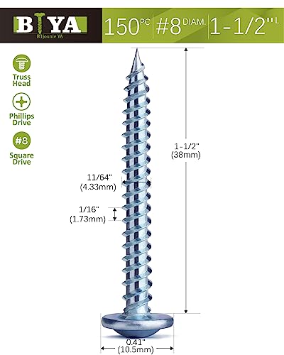 (150pcs) #8×1-1/2" Wood Screw Alloy Steel Standard Phillips Truss Head Fast Self Tapping by B1jounie YA