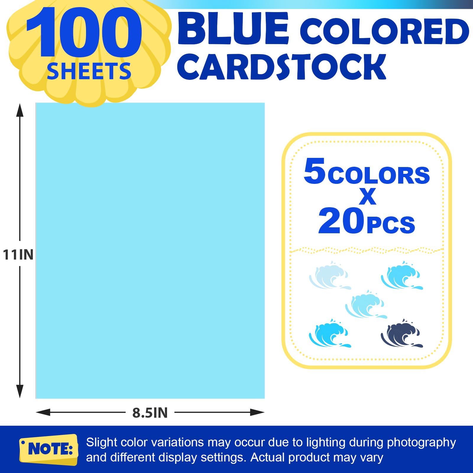 100 Sheets 8.5" x 11" Colored Cardstock, 5 Assorted Blue Shades of 180GSM/65LB Construction Paper, Blue Cardstock Printer Paper Card Making, DIY Crafts, School Supplies, Party Decorations