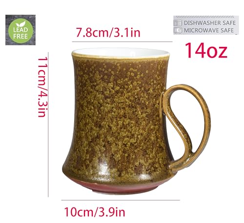 14Oz Crystallize Reactive Glaze Ceramic Coffee Mug,Cool Cup With Handle Suitable for Office and Home Drinking Coffee Tea Cocoa Milk,Lead cadmium free, Dishwasher Microwave Safe(Dark yellow)