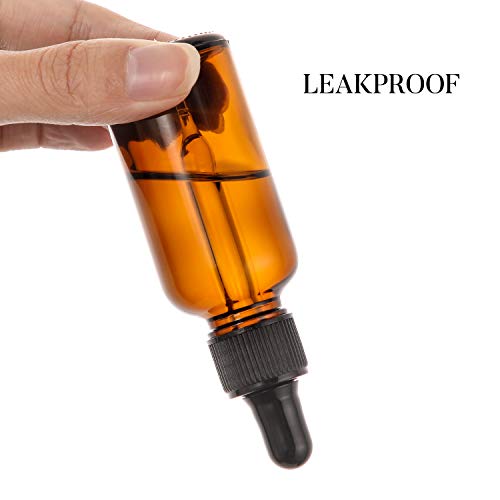 12 Pack, 2 oz Glass Dropper Bottle with 3 Stainless Steel Funnels & 1 Long Eye Dropper - 60ml Amber Glass Tincture Bottles for Travel Essential Oils, Liquids - Leakproof