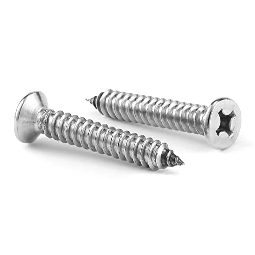 #8 x 1" Wood Screw 100Pcs 18-8 (304) Stainless Steel Screws Flat Head Phillips Fast Self Tapping Drywall Screws by SG TZH