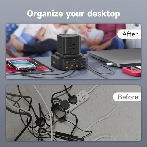 13-in-1 USB C Charging Station 100W | Surge Protector Power Strip with 4 USB-C & 4 USB-A Ports, 5 AC Outlets | 6.6Ft Extension Cord for Home Office, Dorm, Travel (ETL Certified)