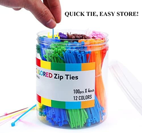 1200pcs Small Colored Zip Ties 12 Colors 4 Inch Multicolor Zip Ties Assorted Color Cable Ties for Marking Chickens Legs or Deco Mesh Wreath Supplies