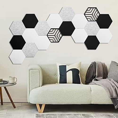 12 Pack Self-adhesive Acoustic Panels, Hexagon Sound Proof Panels, 14 X 12 X 0.4 In Sound Absorbing Panels, Flame Resistant, High-Density Sound Dampening Panels for Recording Studio Home, Offices…