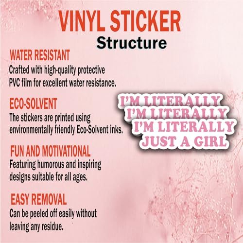 (3Pcs) I'm Literally Just A Girl Sticker Quotes Funny Stickers Decal Waterproof Vinyl Stickers Adult for Laptop Kindle Car Tumbler Water Bottle Mug Phone Notebook Helmet - Size 3”x0,9”