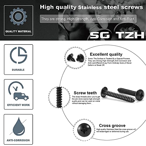 #10 x 1/2" Wood Screw 100Pcs Truss Head Phillips 18-8 (304) Stainless Steel Fast Self Tapping Screws Black Oxide by SG TZH