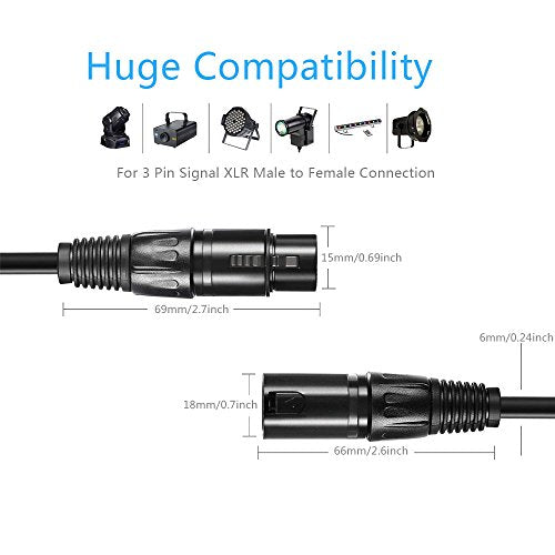 10 ft Flexible DMX Cable, Gold-Plated 3 Pin Signal XLR Male to Female DMX Cable Wire, Best for DJ Stage Lighting Moving Head Lights Par Light (4 Pack)