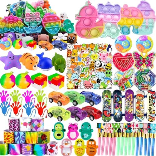 118 Pcs Party Favors for Kids, Pop Fidget Treasure Box Toys for Classroom, Prizes for Kids Classroom, Goodie Bag Stuffers, Pinata Stuffers Filler, Carnival Prizes Birthday Return Gifts for Kids 4-8-12