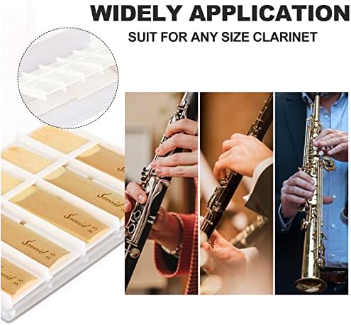 10 Pack Bb Clarinet Reeds with Plastic Box, Strength 3.5 Reeds for Clarinet, Thinner Reed Tip & Unfiled Cut for Easy of Play, Traditional Reeds for Clarinet Beginner and Player