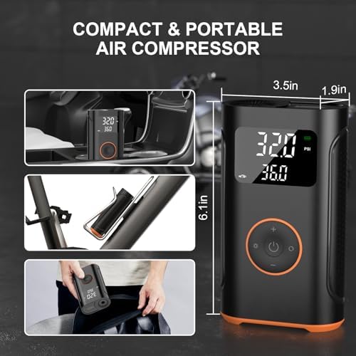 (New Upgrade) ZSX Tire Inflator Portable Air Compressor-160 PSI Air Pump with Memory Function, Electric Bike Pump with Tire Pressure Gauge, Tire Inflator for Car, Gifts for Men Husband Father