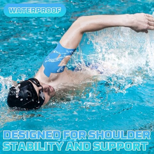 15 Pcs Kinesiology Tape for Shoulder, Precut Elastic Breathable Athletic Sports Kinesiology Tape for Rotator Shoulder Stability and Muscle Support (Blue)