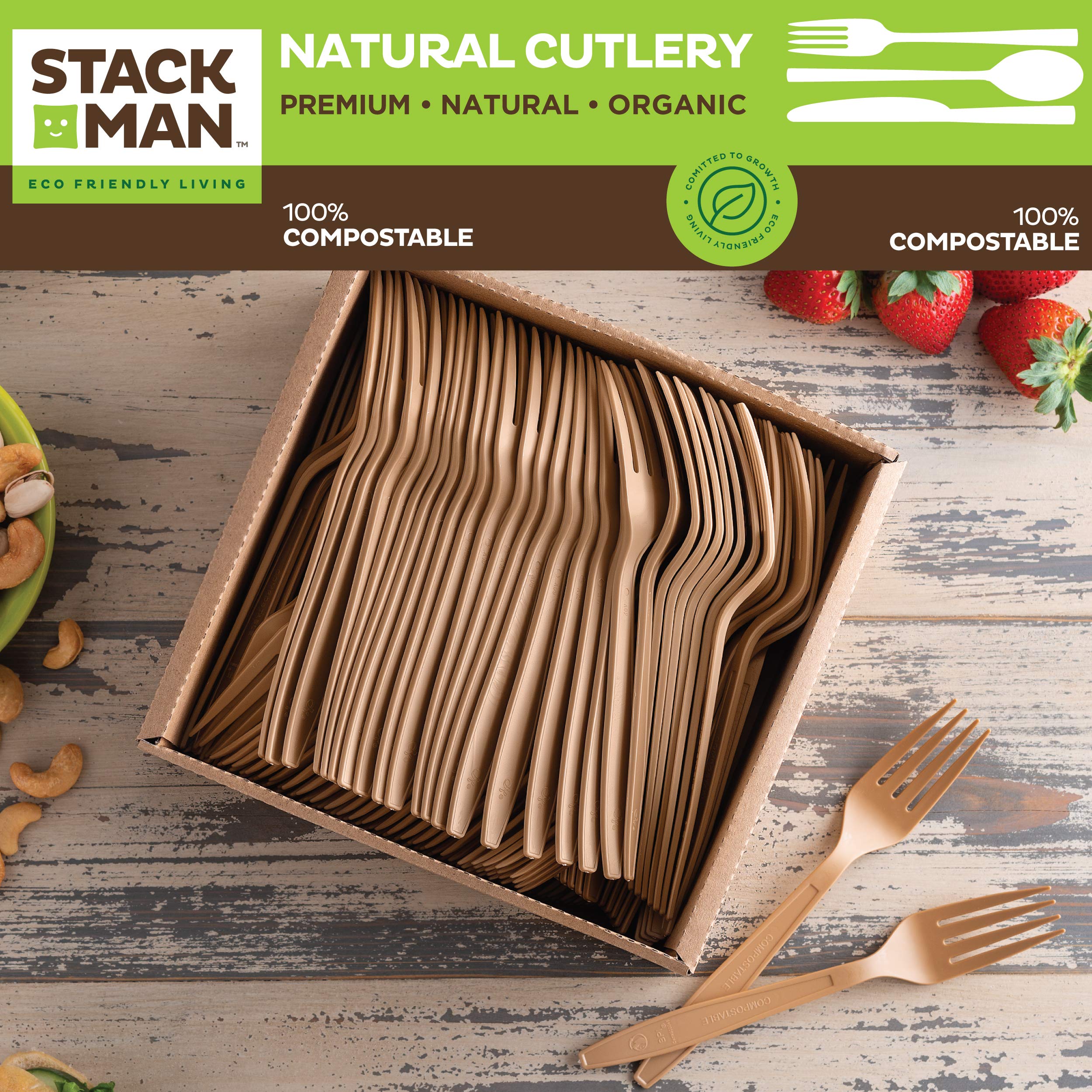 100% Compostable Square Paper Plates [50-Pack] - {PFAS-Free} - {BPI Certified} - [10 Inch] Heavy Duty, Eco-Friendly, Biodegradable Bagasse Dinner Plates - Natural Brown 10" Plate by Stack Man
