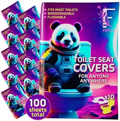 100 Pcs Disposable Toilet Seat Cover - Biodegradable and Flushable Toilet Seat Liners for Public Toilets | Compact One Size Fits All Travel Essentials Toiletries Covers | FIFCO