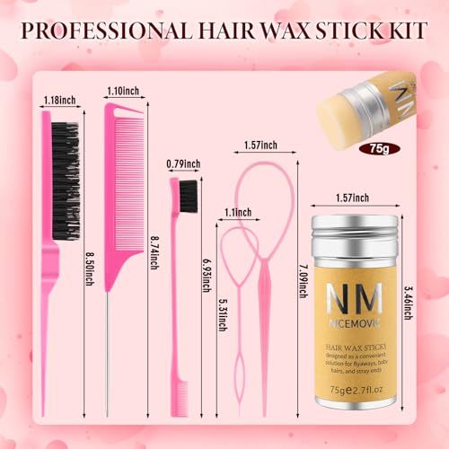 15 Pcs Hot Comb Set, Electrical Straightening Comb Curling Iron, Hair Wax Stick Set for Flyaways, Edge Brush, Rat Tail Combs for Parting, Braid Ponytail Maker, Lace Melting Bands, Salon Styling Clips