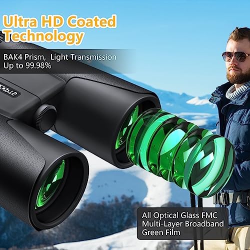 10x42 Binoculars for Adults with Phone Adapter,Birding Binoculars for Adults HD 10x42,Bird Watching Binoculars,Easy Focus, BAK4,Binoculars for Hunting Travel Mountaineering (Black)