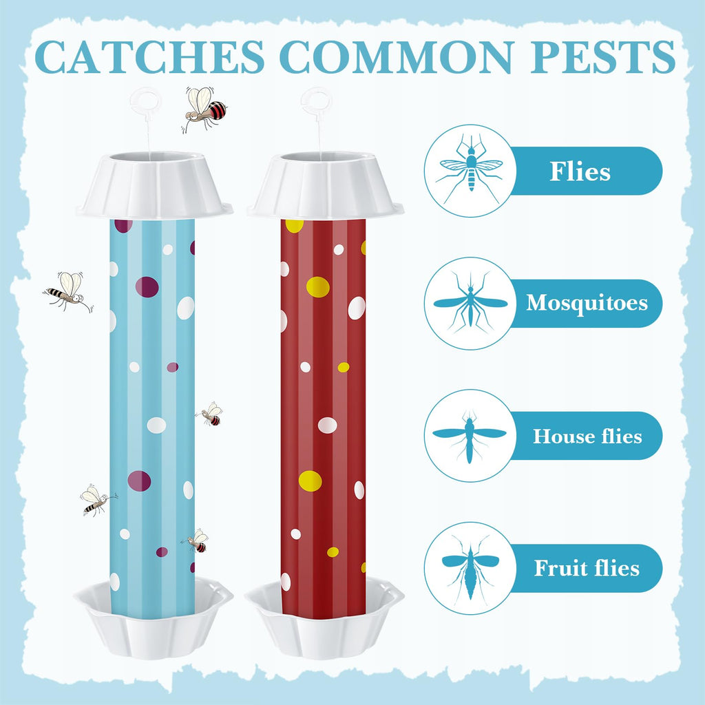 12 Pcs Sticky Fly Trap Fly Stick Indoor Outdoor Long Lasting Adhesive Fly Catcher with Hanging Hook for Wasps Gnats Bugs Insects Moths Fruit Flies Mosquitoes Spiders Fleas (White, Blue, Red)