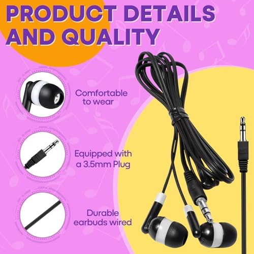 100 Pack Bulk Earbuds for Kids School Classroom,Student Wired Headphones with 3.5 mm Jack Multi Colored Earphones for Computer Chromebook Laptop PC (HTC101)