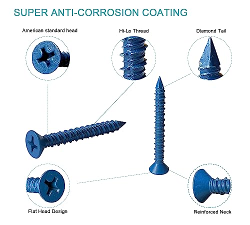 1/4 x 1-3/4" Flat Head Concrete Screw Anchor, for Anchoring to Masonry, Block or Brick (100Pcs)