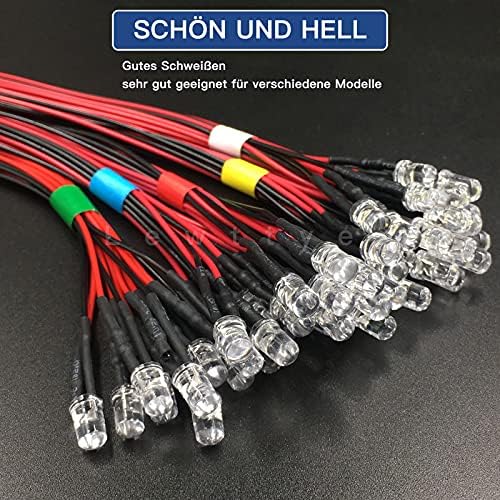 12 Volt 5Mm Pre Wired Led Light Emitting Diodes,Micro Led Lights Diodes for Model Assortment Kit,12V Mini Single Led Bulbs(Red*10,Green*10,Orange*10,Blue*10,White*10)