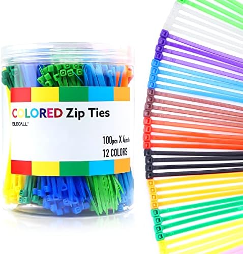 1200pcs Small Colored Zip Ties 12 Colors 4 Inch Multicolor Zip Ties Assorted Color Cable Ties for Marking Chickens Legs or Deco Mesh Wreath Supplies
