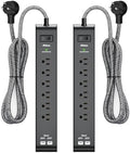 15FT Power Strip Surge Protector - 2 Pack Extension Cord with 6 Outlets 4 USB Ports, Flat Plug, 900 Joules, 15A Circuit Breaker, Wall Mount for Home Office Dorm