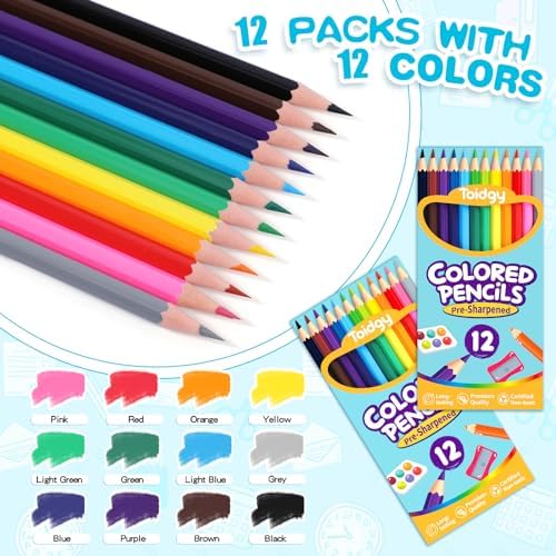 144 Count Colored Pencils for Kids, 12 Packs Colored Pencils Bulk 12 Colors, Pre-sharpened Color Pencils for Adults, Bulk School Supplies for Teachers, Back to School Supplies, Classroom Prizes