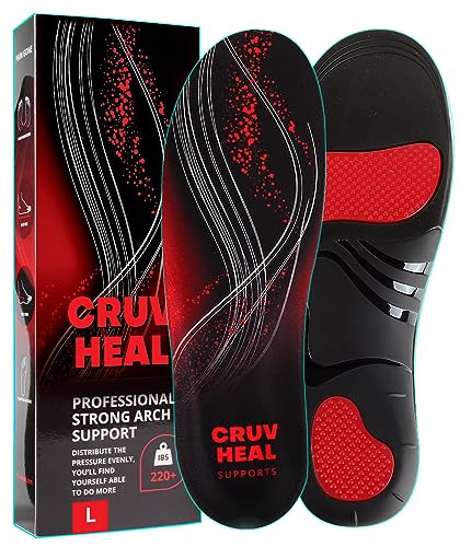 (Pro Grade) 220+ lbs Plantar Fasciitis High Arch Support Insoles Men Women - Orthotic Shoe Inserts for Arch Pain Relief - Boot Work Shoe Insole - Standing All Day Heavy Duty Support (L, Black)