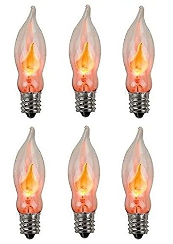 (6) Flicker Flame Mini Light Bulbs Candelabra Base C7 3" Length Clear