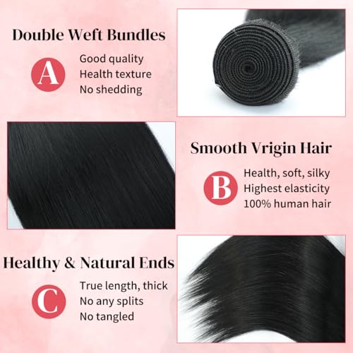 1 Bundle Human Hair Straight 20 Inch 14A 100% Unprocessed Brazilian Virgin Human Hair Bundles Weave Bundles Human Hair Natural Black