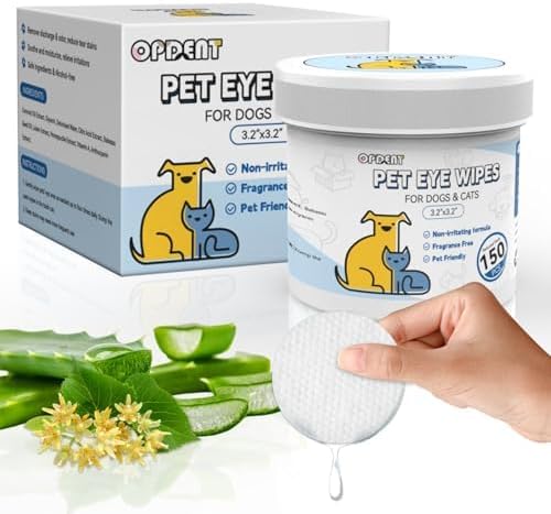 150Pcs Eyes Wipes for Dogs - Tear Stain Remover for Dogs - Dog Eye Cleaner, Eye Debris, Discharge, Mucus Secretions - Eye Wipes for Dogs & cat Eye Wipes - 3.2 inches