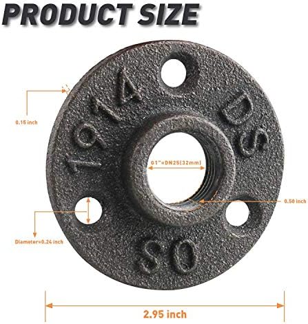 1" Floor Flange, Home TZH Malleable iron Pipe Fittings for Industrial vintage style, Flanges with Threaded Hole for DIY Project/Furniture/Shelving Decoration (10 Pack)