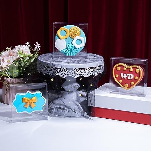 100 Pack 4x4x1.2inch Clear Single Cookies Boxes Small Bakery Boxes Macaron Boxes Brownie Boxes Pastry Boxes for Easter Mother's Father's Christmas Birthday Day, LQSINC100